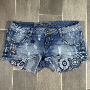 Blue Asphalt Jean Shorts Size‎ 1 Womens Cut Off Distressed Blue Denim